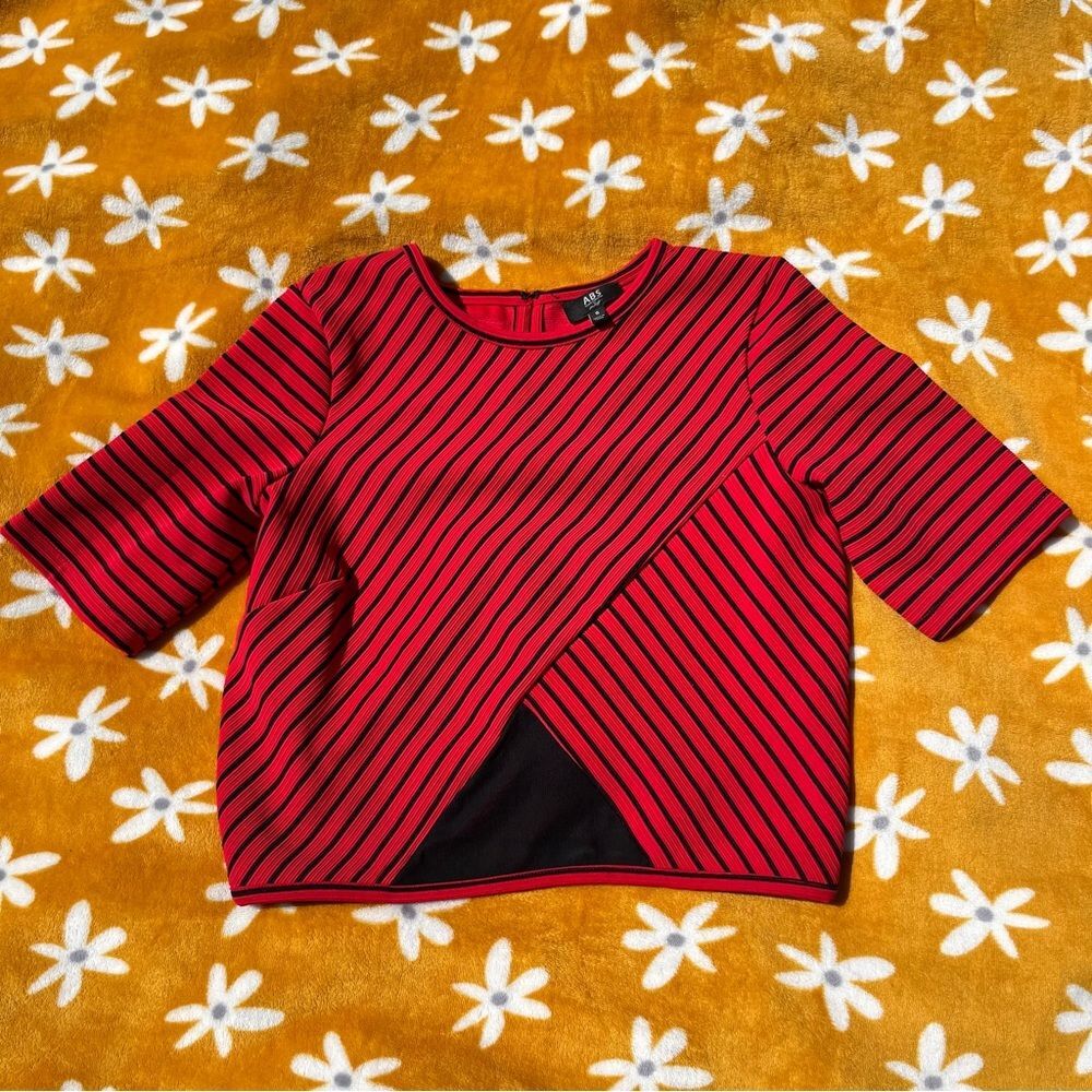 ABS Allen Schwarts Denim Collection Diagonal Stripe Mesh Panel Crop Top Size Sm